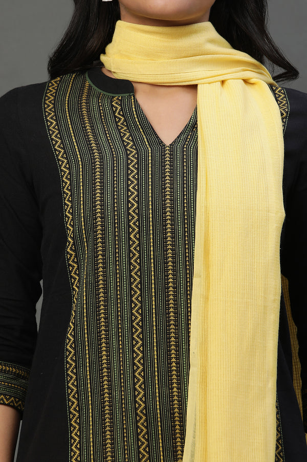 Black Printed Kurta, Trouser and Dupatta Set