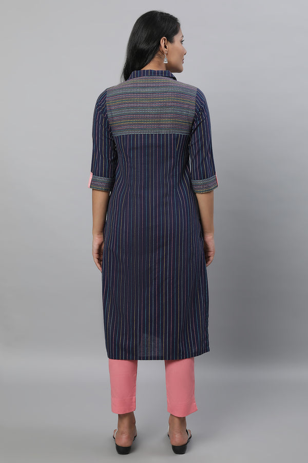 Navy Blue Printed kurta & Trousers Set