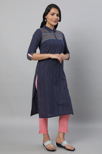Navy Blue Printed kurta &amp; Trousers Set