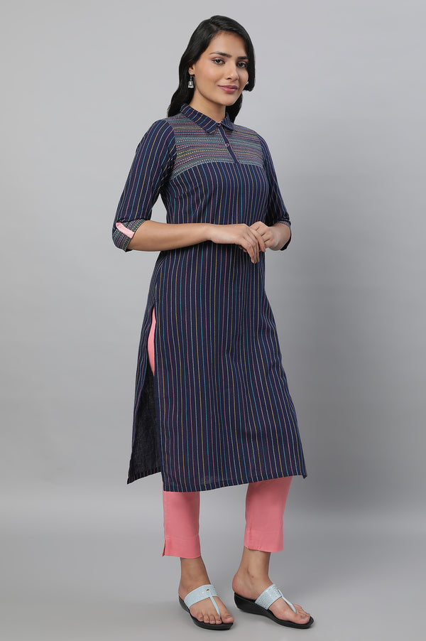 Navy Blue Printed kurta & Trousers Set