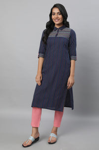 Navy Blue Printed kurta &amp; Trousers Set