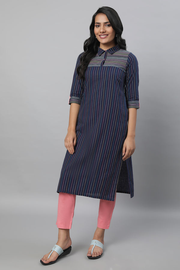 Navy Blue Printed kurta & Trousers Set
