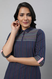 Navy Blue Printed kurta &amp; Trousers Set