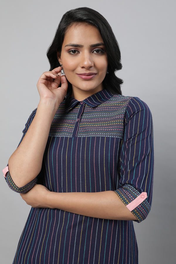 Navy Blue Printed kurta & Trousers Set