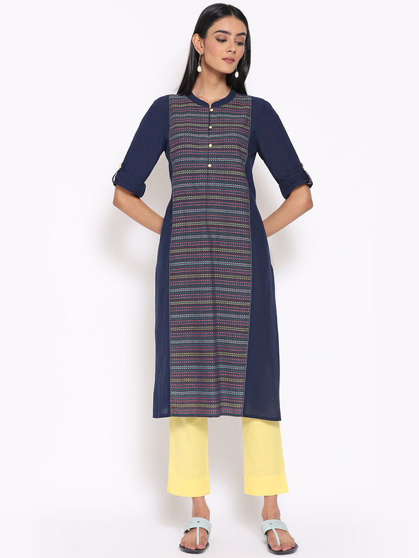 Navy Blue Cotton kurta & Trousers Set