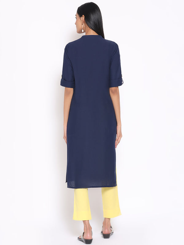 Navy Blue Cotton kurta & Trousers Set
