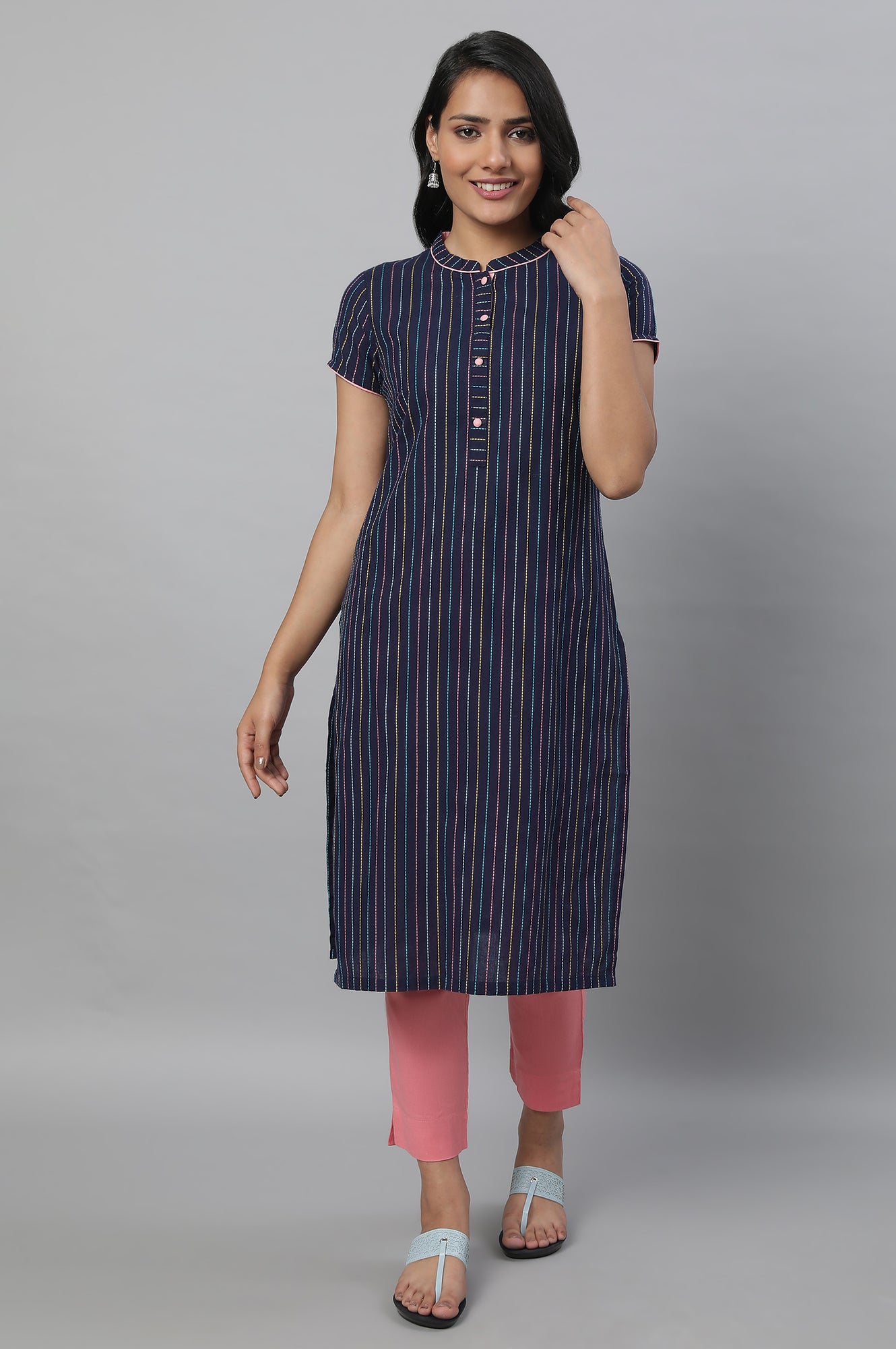 Navy Blue Printed kurta &amp; Trousers Set