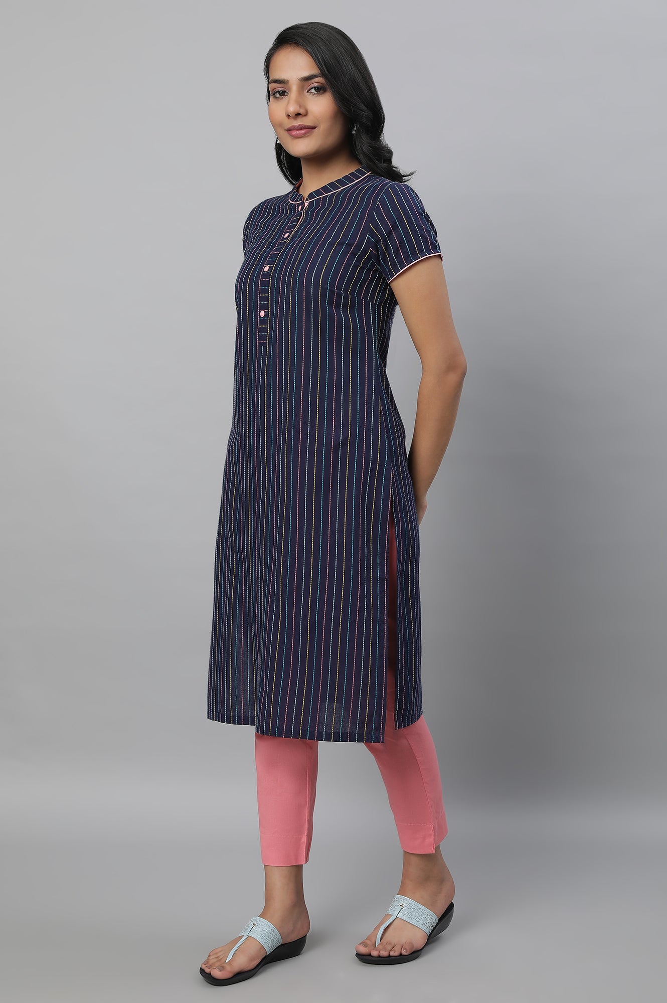 Navy Blue Printed kurta &amp; Trousers Set