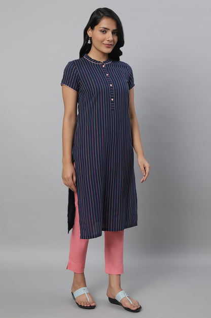 Navy Blue Printed kurta &amp; Trousers Set