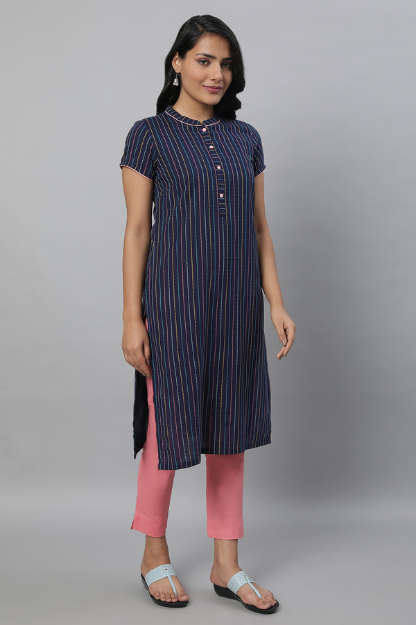 Navy Blue Printed kurta & Trousers Set