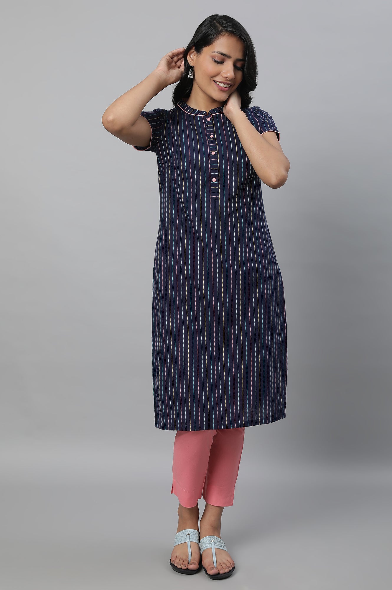 Navy Blue Printed kurta &amp; Trousers Set