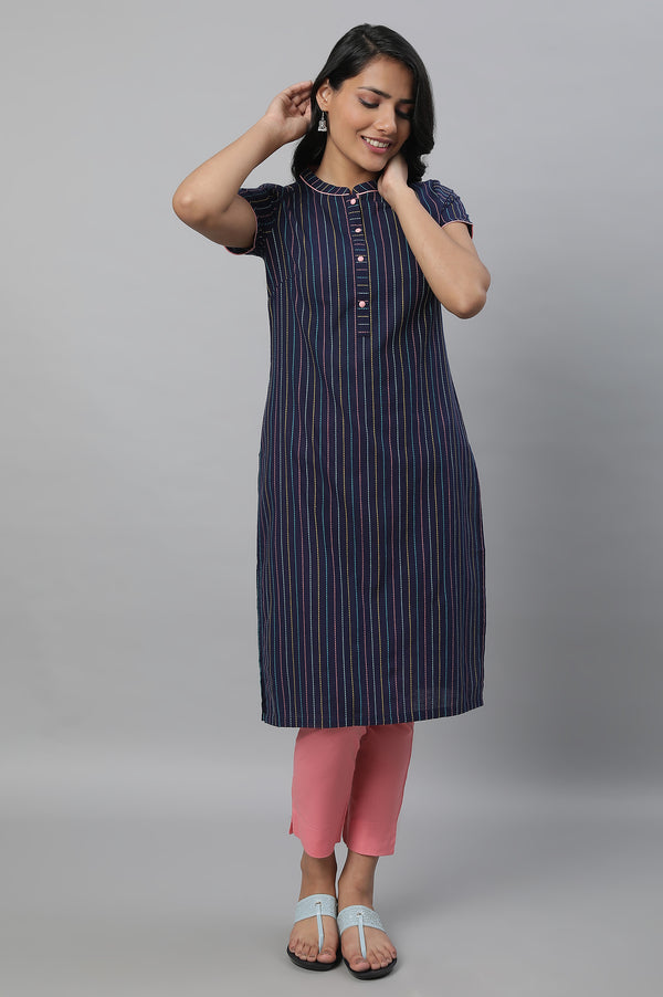 Navy Blue Printed kurta & Trousers Set