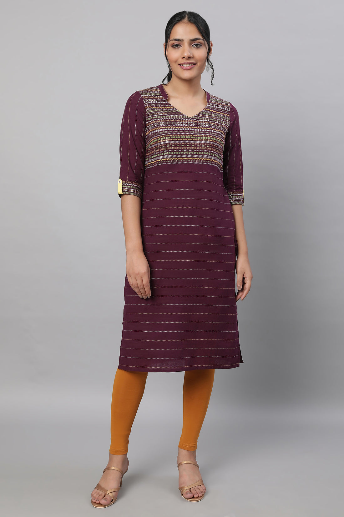Purple Printed kurta &amp; Tights Set