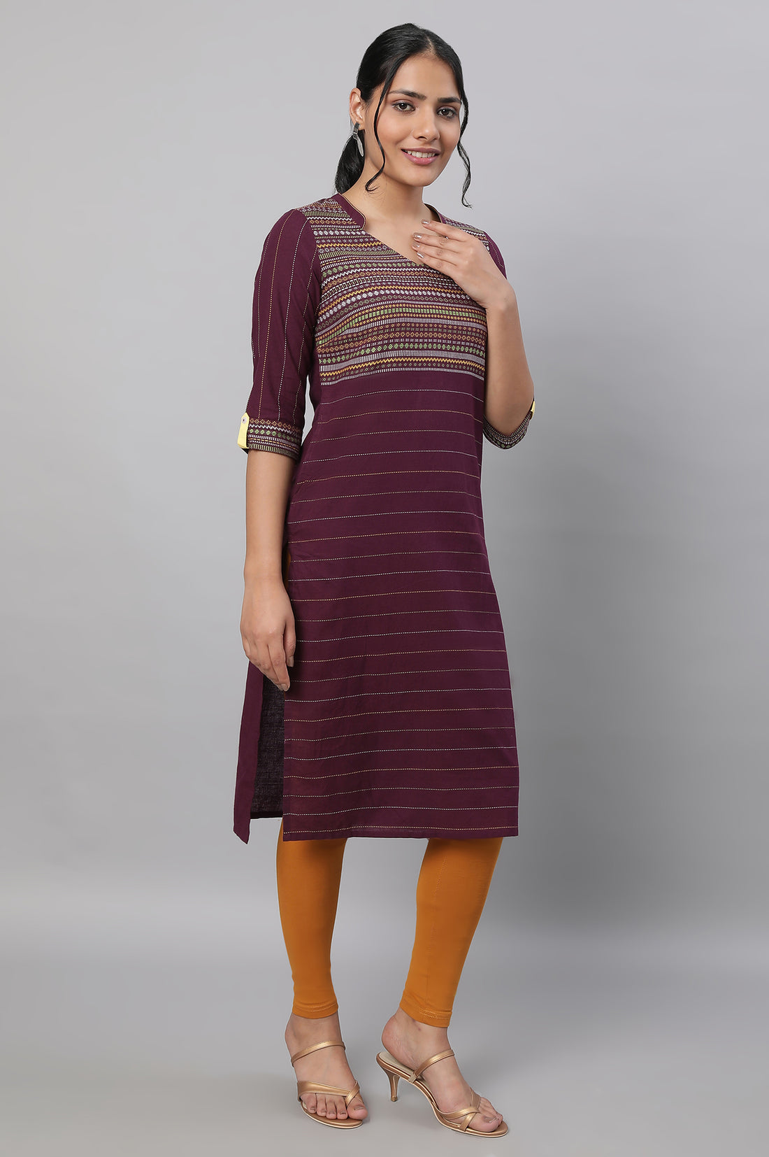 Purple Printed kurta &amp; Tights Set