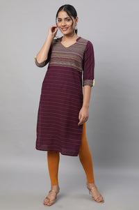 Purple Printed kurta &amp; Tights Set