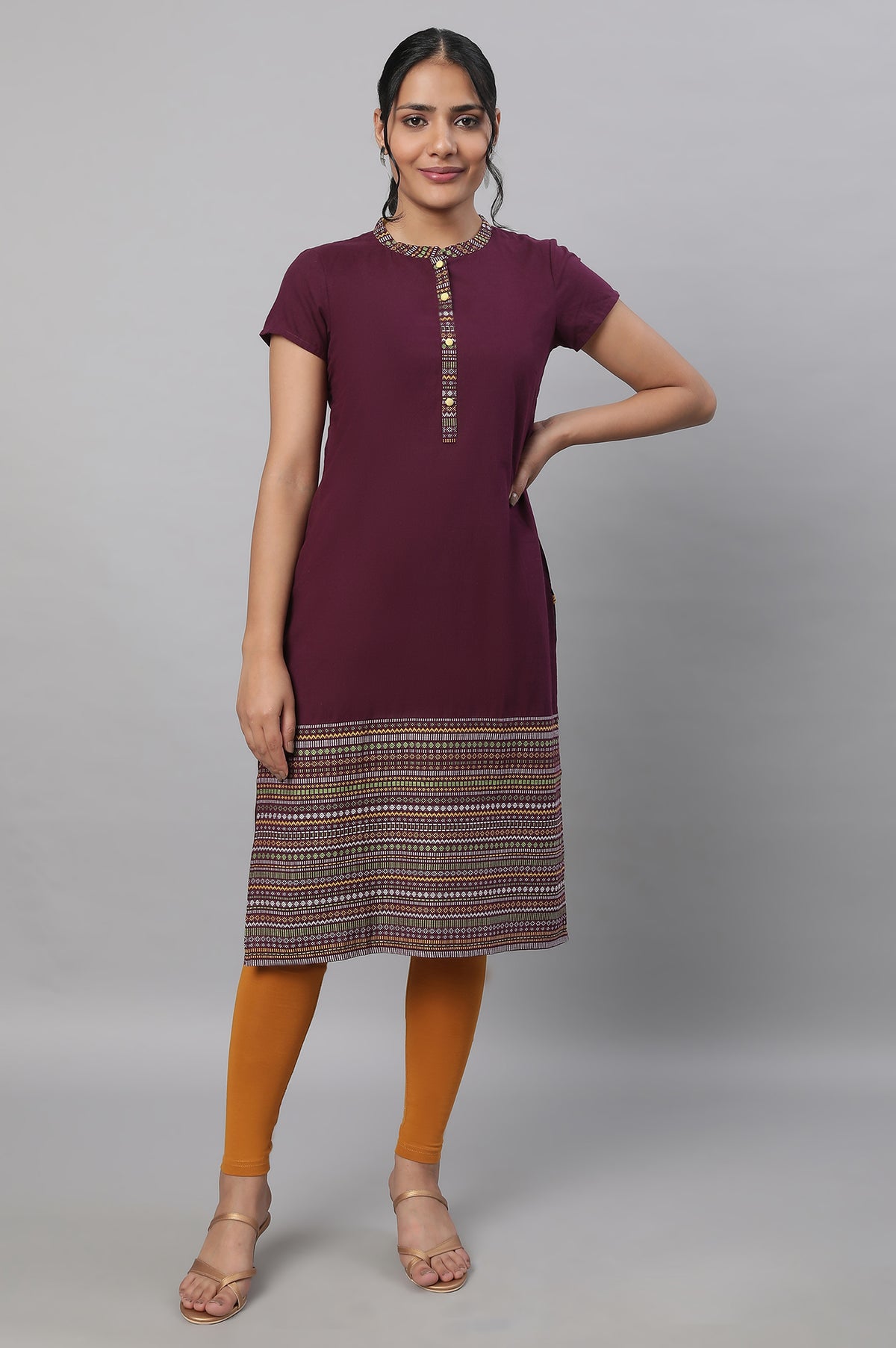 Purple Printed kurta & Tights Set - XS