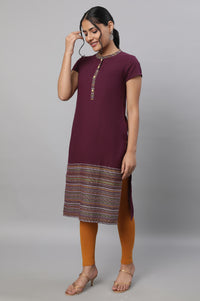 Purple Printed kurta &amp; Tights Set