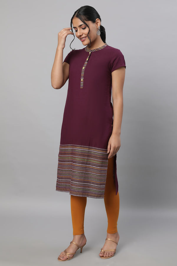 Purple Printed kurta & Tights Set
