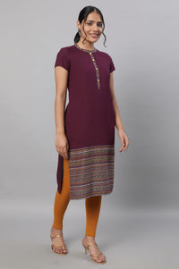 Purple Printed kurta &amp; Tights Set