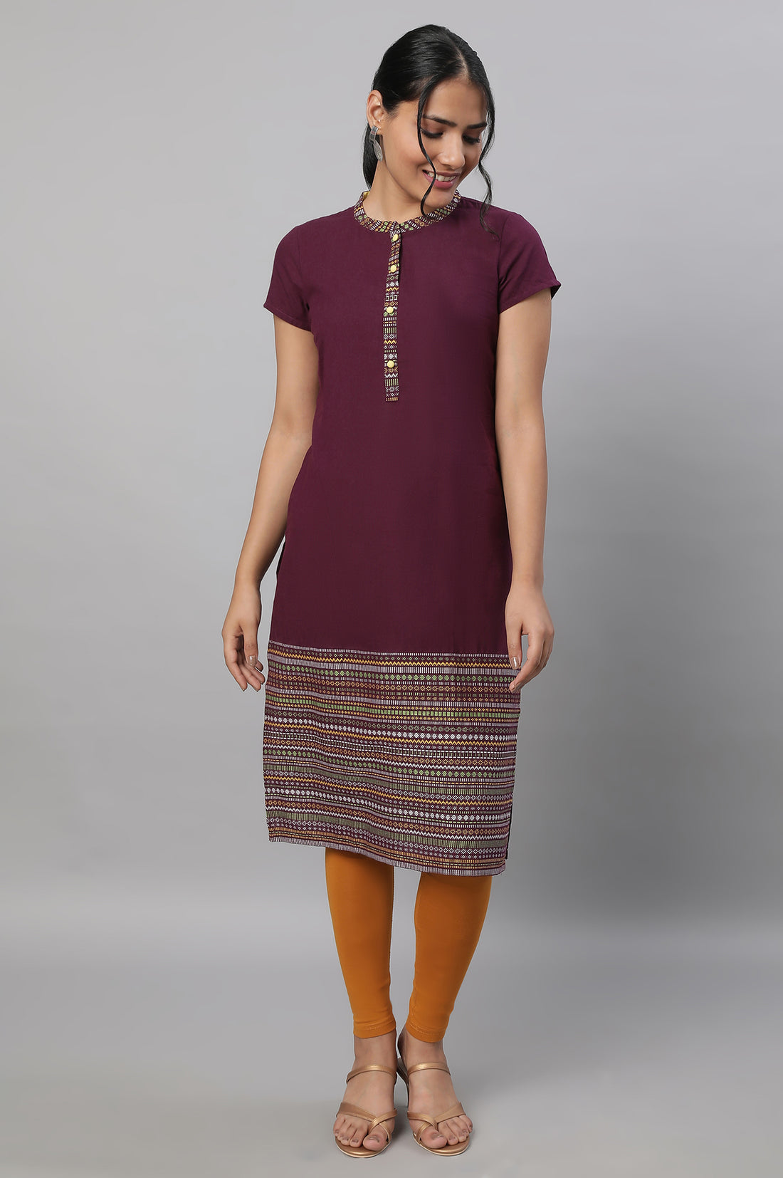 Purple Printed kurta &amp; Tights Set