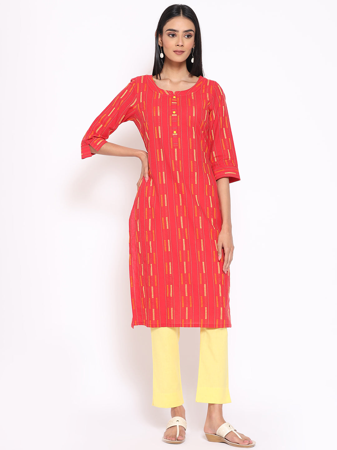 Red Cotton kurta &amp; Trousers Set