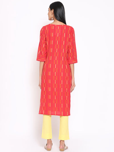 Red Cotton kurta & Trousers Set