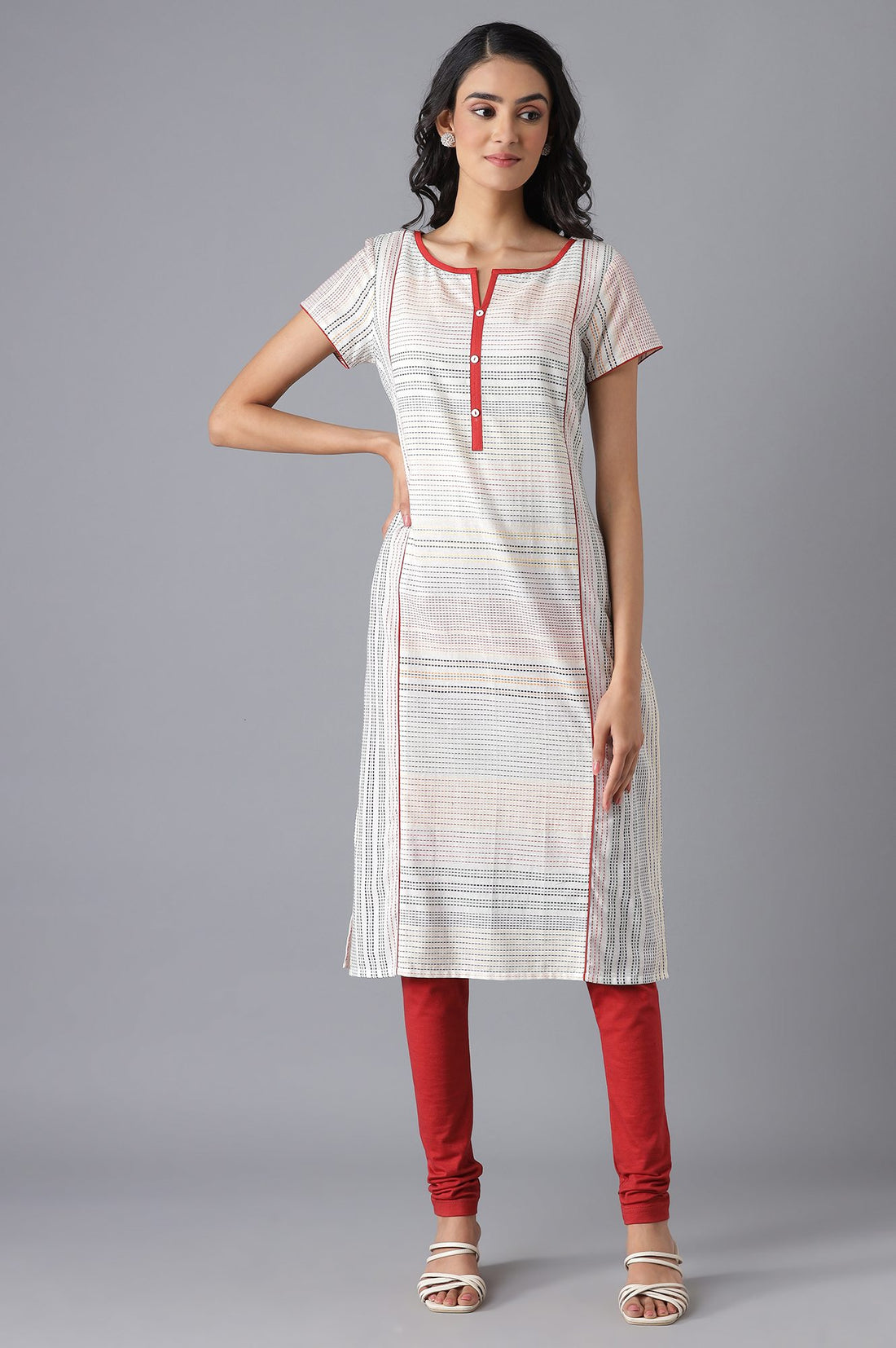 White Casual kurta &amp; Tights Set