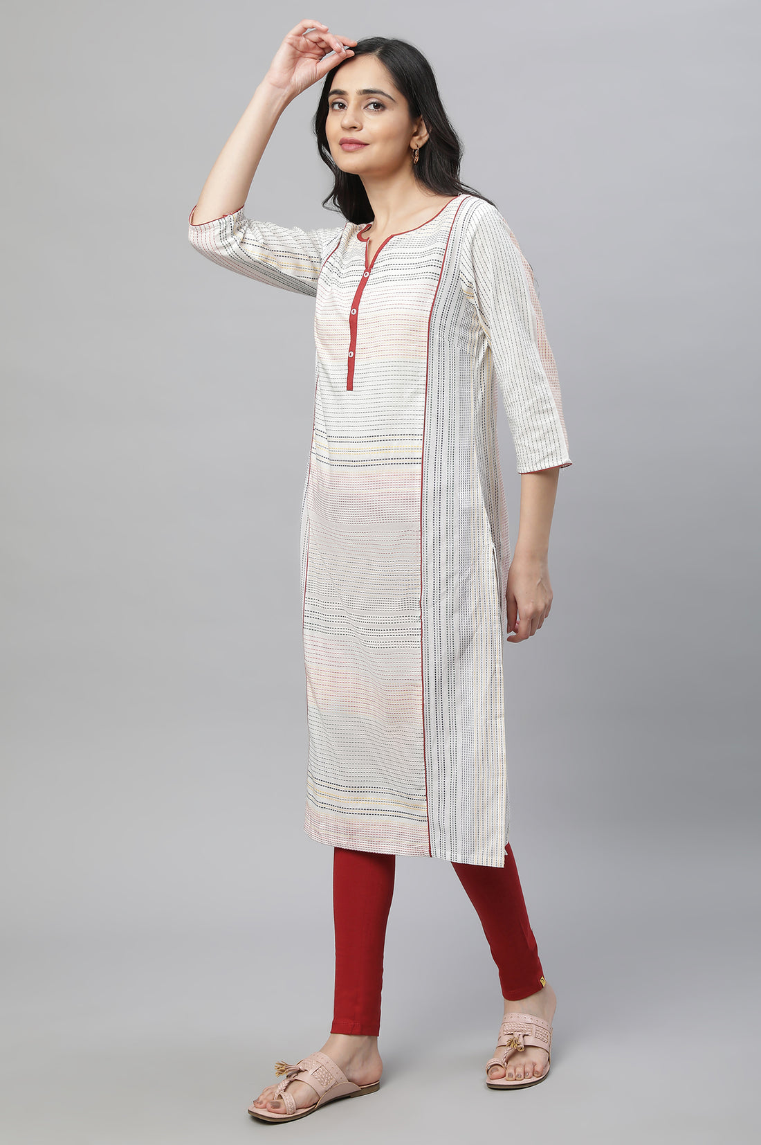 White Printed Kurta, Tights &amp; Dup