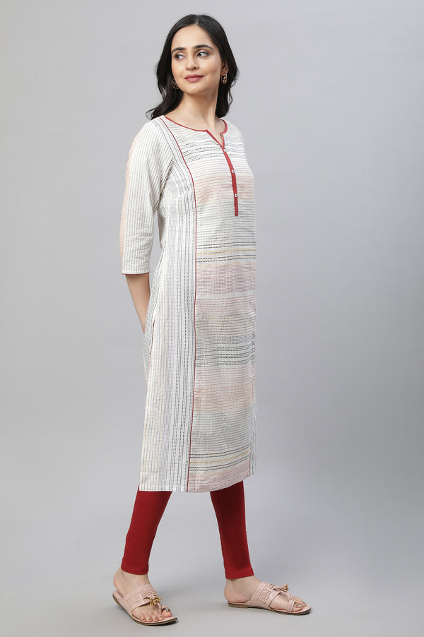 White Printed Kurta, Tights & Dup