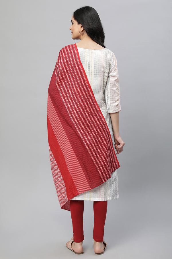 White Printed Kurta, Tights & Dup