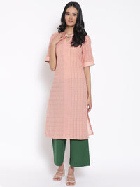 Peach Printed Cotton kurta &amp; Culottes Set