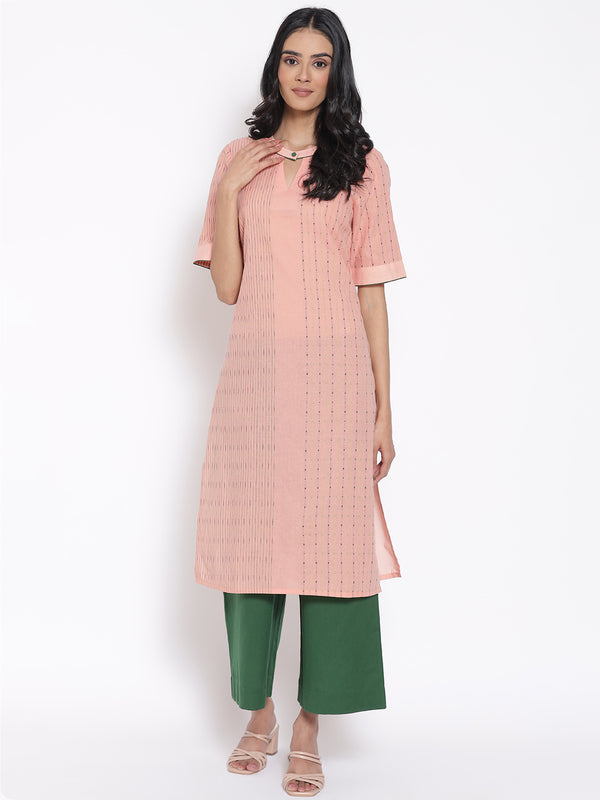 Peach Printed Cotton kurta & Culottes Set