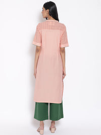 Peach Printed Cotton kurta &amp; Culottes Set