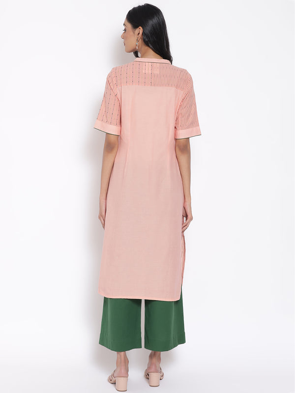 Peach Printed Cotton kurta & Culottes Set