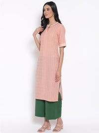 Peach Printed Cotton kurta &amp; Culottes Set