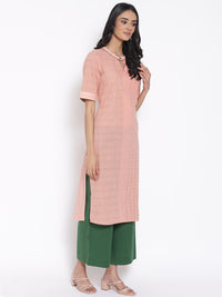 Peach Printed Cotton kurta &amp; Culottes Set