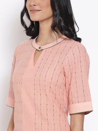 Peach Printed Cotton kurta &amp; Culottes Set