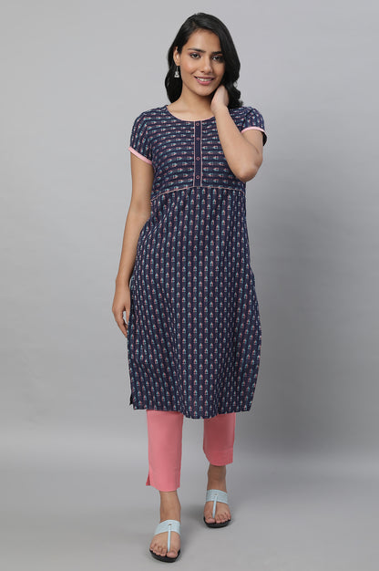 Navy Geometric Print kurta &amp; Trousers Set