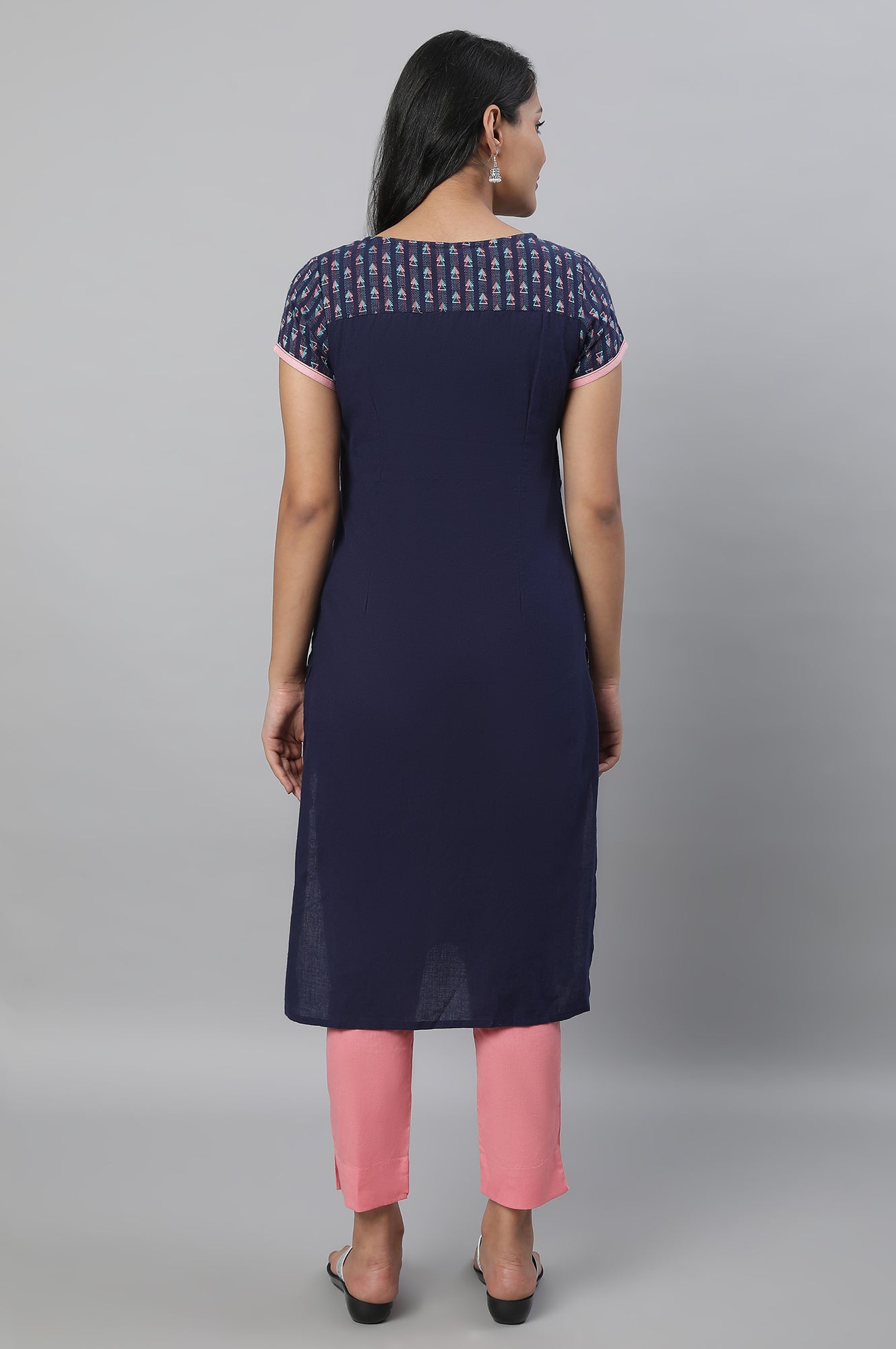 Navy Geometric Print kurta &amp; Trousers Set