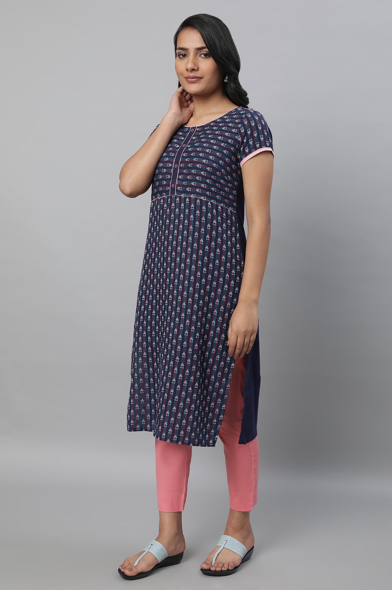 Navy Geometric Print kurta &amp; Trousers Set