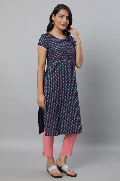 Navy Geometric Print kurta &amp; Trousers Set