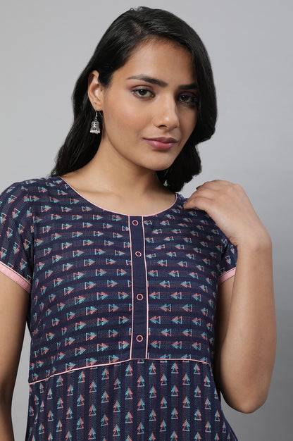 Navy Geometric Print kurta &amp; Trousers Set