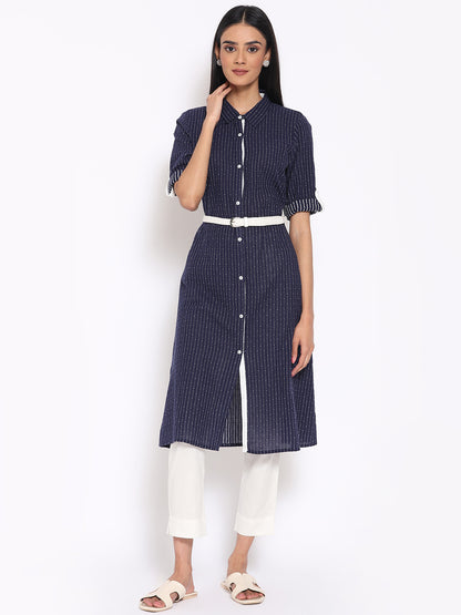 Navy Blue Printed kurta &amp; Trousers Set