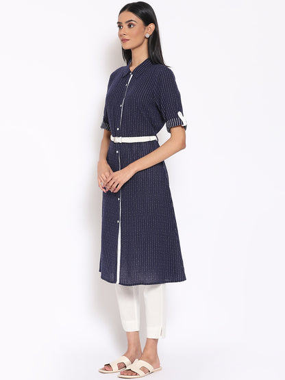 Navy Blue Printed kurta &amp; Trousers Set