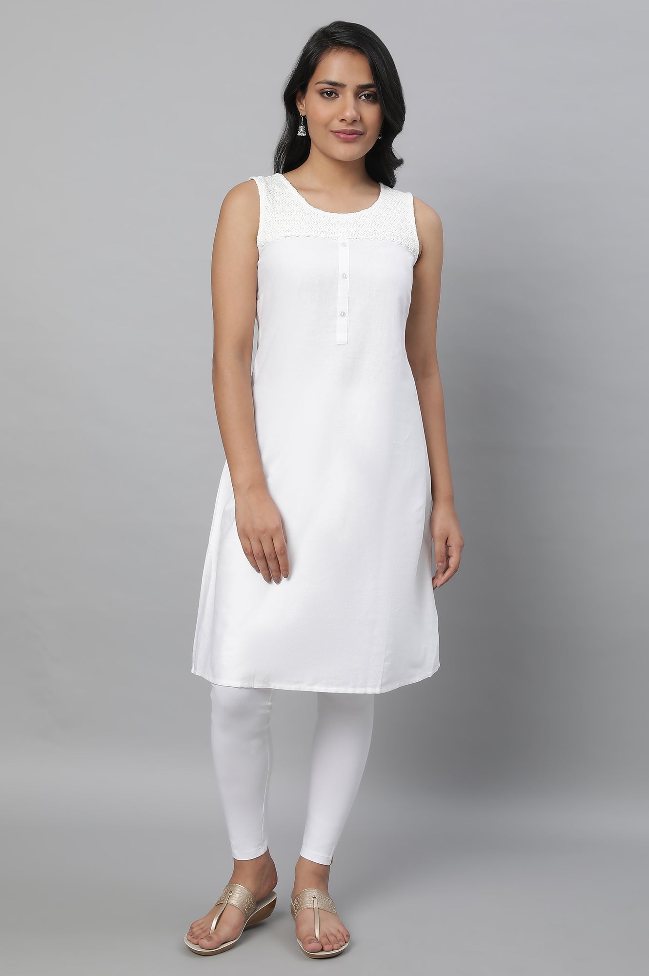 White Ethnic kurta &amp; Tights Set