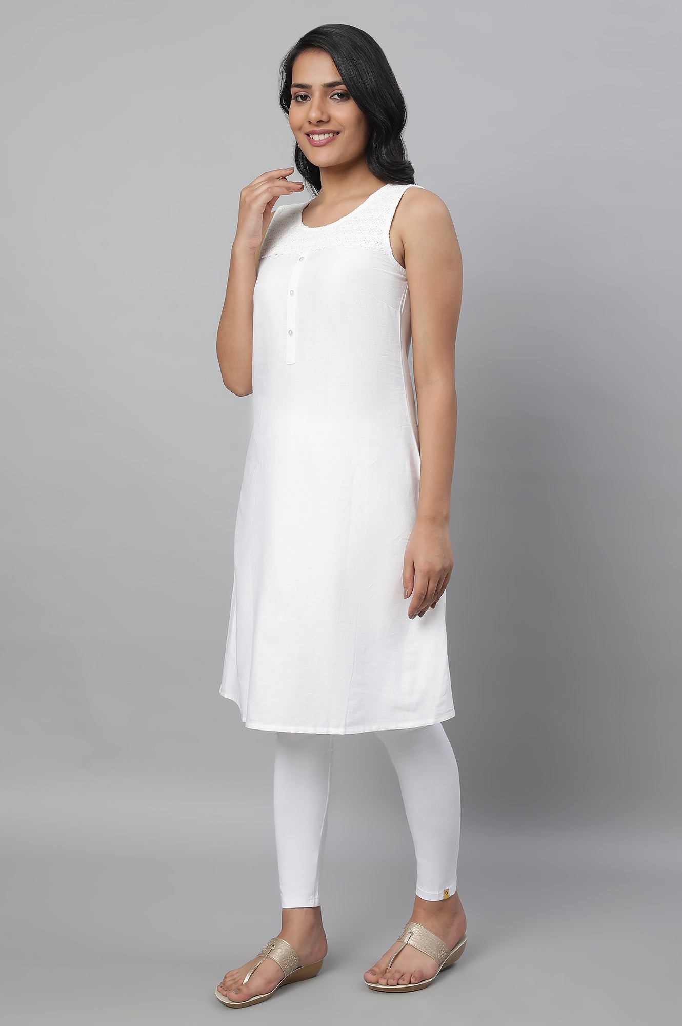 White Ethnic kurta &amp; Tights Set