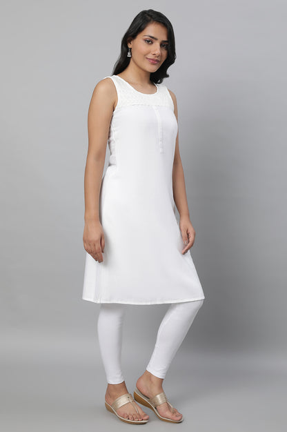 White Ethnic kurta &amp; Tights Set