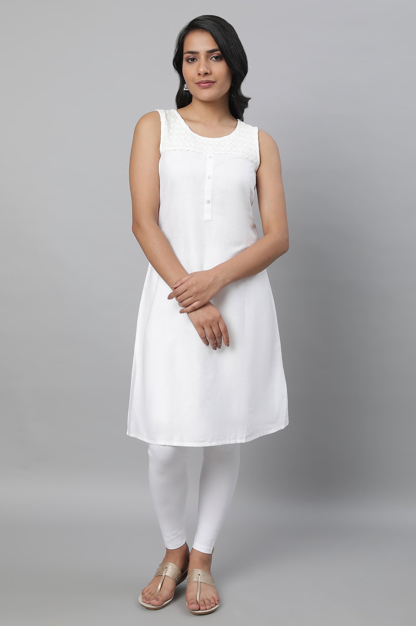 White Ethnic kurta &amp; Tights Set