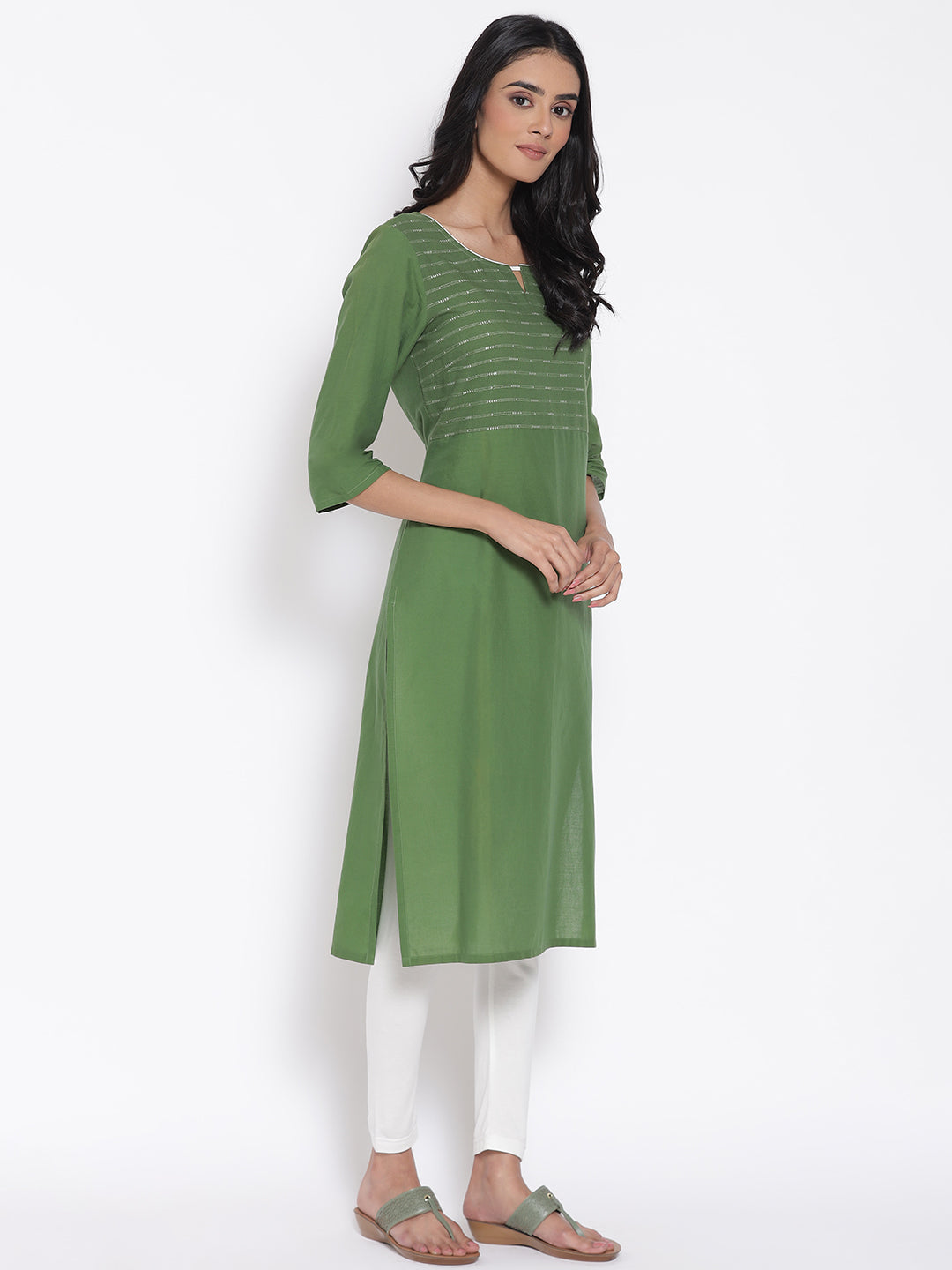 Green Casual kurta &amp; Tights Set