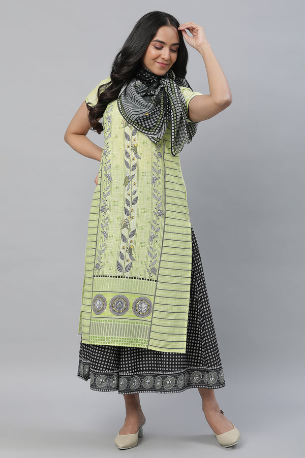 Yellow Printed Kurta, Culottes & Dupatta Set